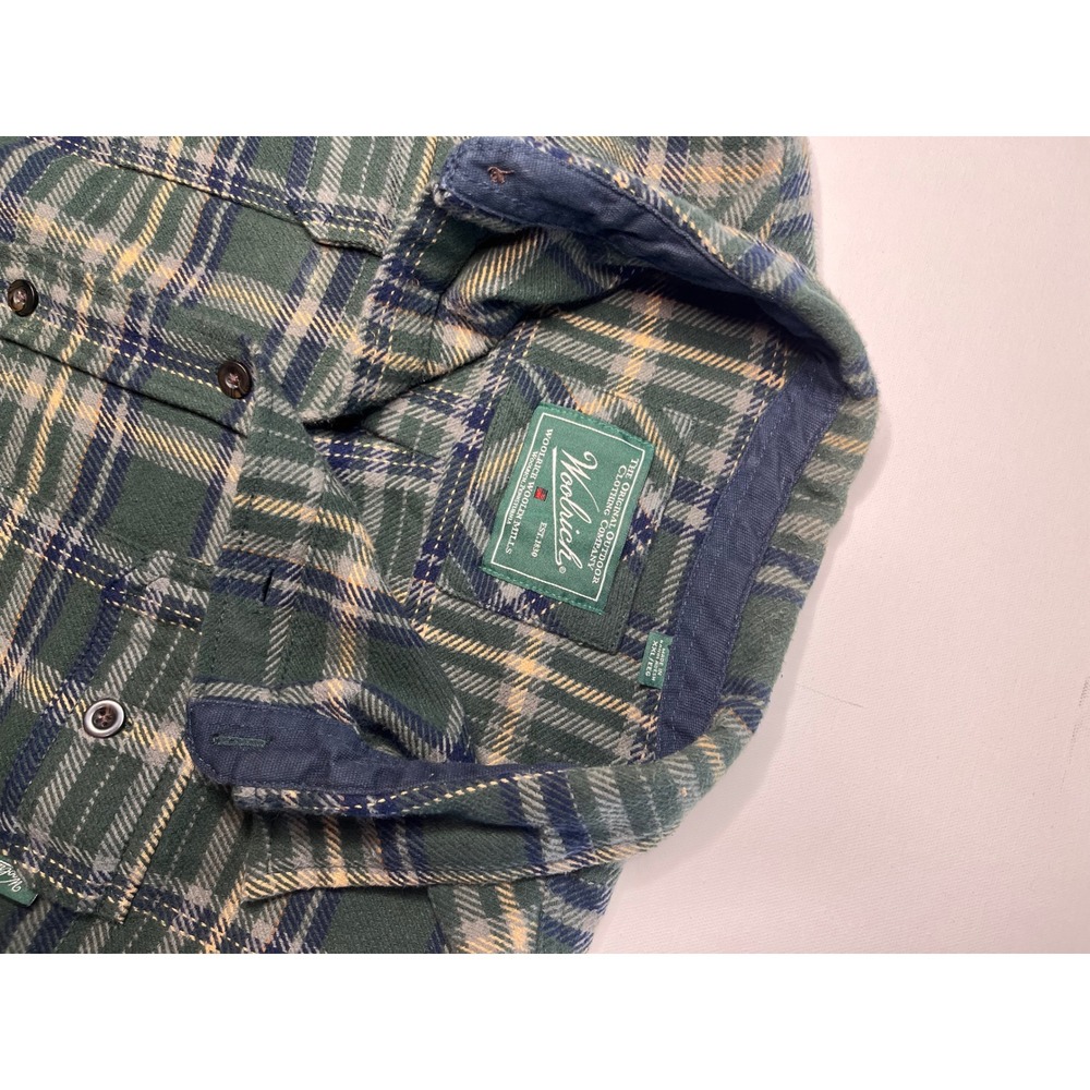 Woolrich Plaid Flannel Button Up Shirt Men's XXL Green Blue Beige - Picture 5 of 6